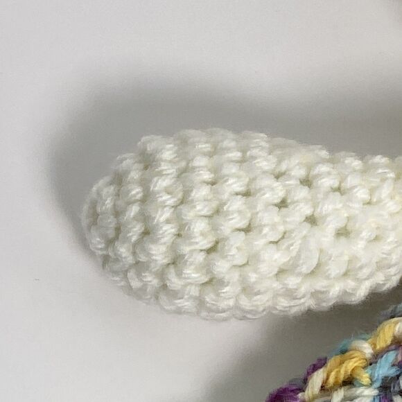 Hand Knit Bunny Lovey Multicolor Skirt Black Button Eyes Pink Nose Mouth - Picture 7 of 12